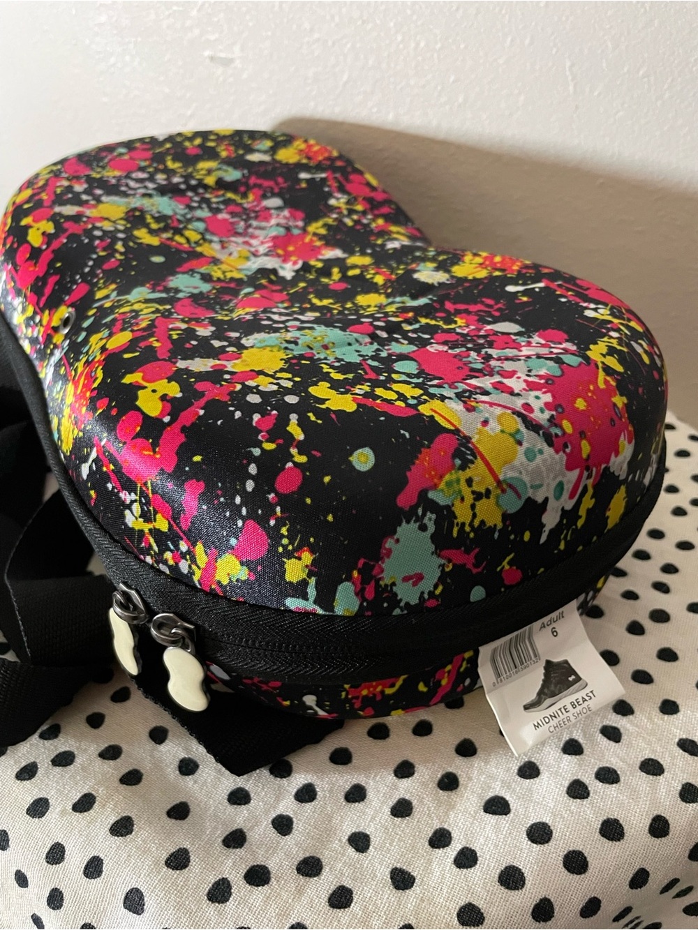 NFINITY Black Heart-Shaped Crossbody Bag with Pink, Yellow & Teal Splatter